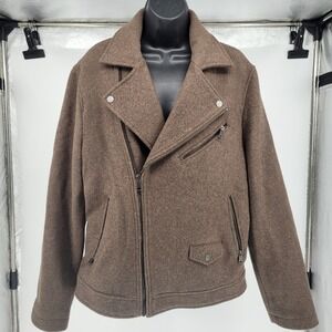 Express Conscious Edit Brown Recycled Wool Blend Asymmetrical Moto Jacket Mens M